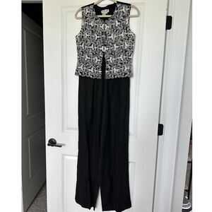 Newport News Vintage Black White Linen Blend Sleeveless Jumpsuit Sz 6